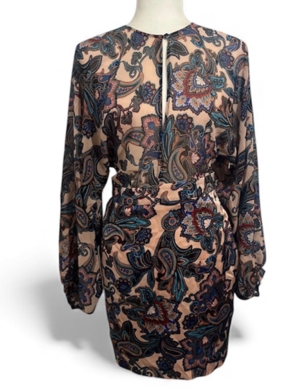 MARCIANO Paisley Print Long Sleeve Keyhole Mini Dress Size S Boho. Size small